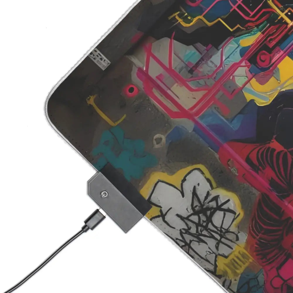 Electric skateboard with vibrant graffiti art on LED Gaming Mouse Pad Mech Shrine Geisha