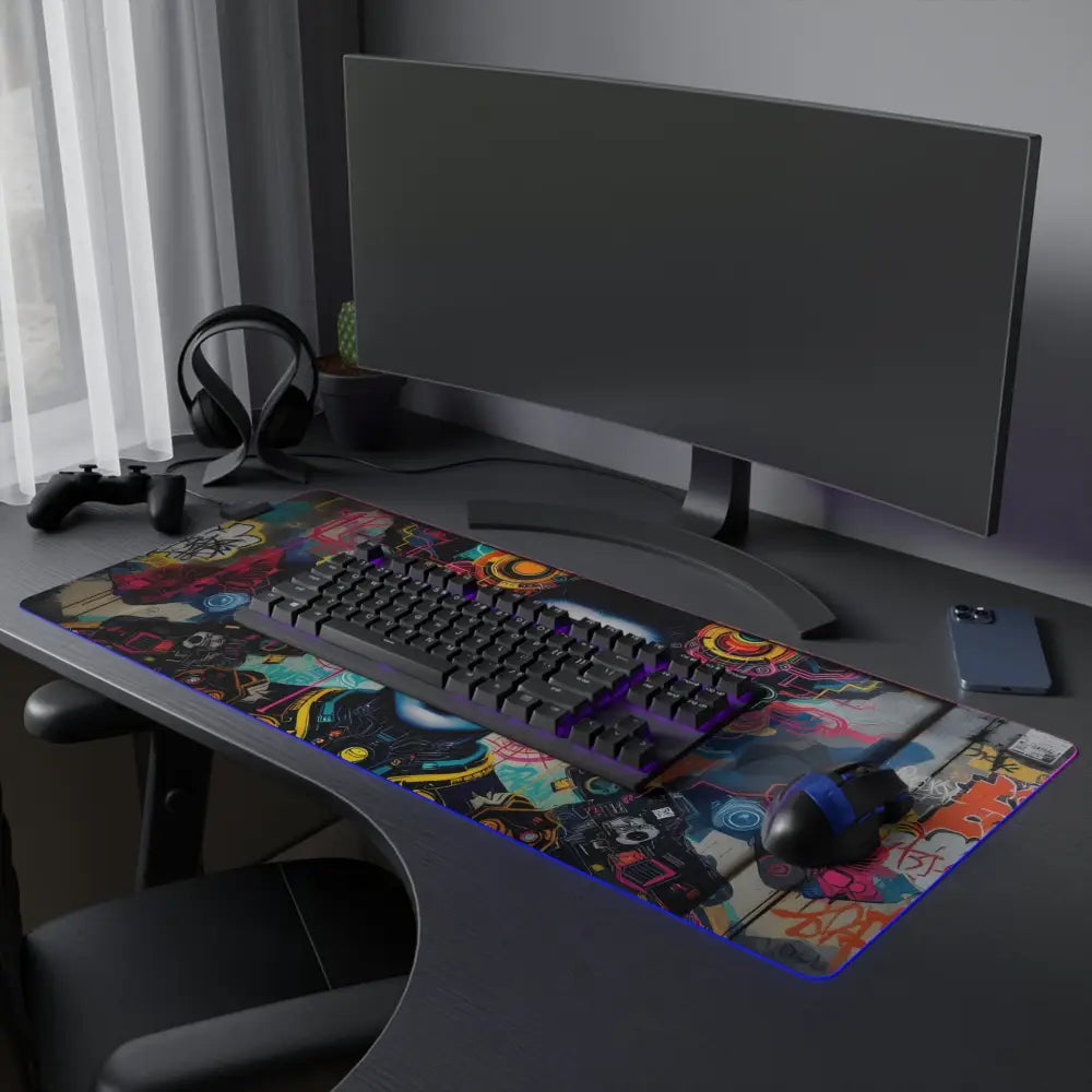 LED Gaming Mouse Pad with graffiti-themed design for Mech Shrine Geisha by PixiOnyx