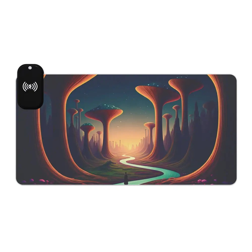 Wireless charging mousepad with alien landscape design for gaming and RGB lighting
