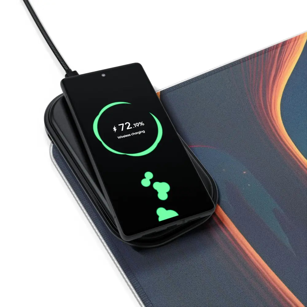 Wireless charging Black Smartphone on LED Gaming Mouse Pad Mushroom Valley Mindwalk PixiOnyx