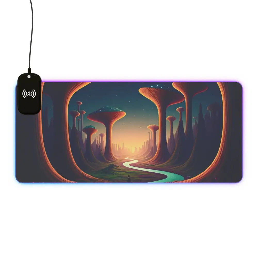 Illuminated LED Gaming Mouse Pad with Wireless Charging in Mushroom Valley Mindwalk Design