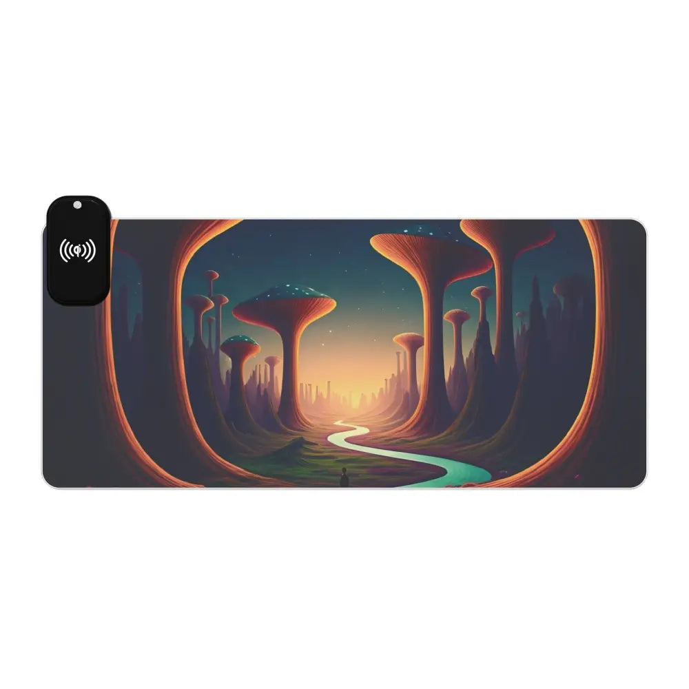 Wireless charging mousepad with alien landscape design for gaming and LED RGB lighting