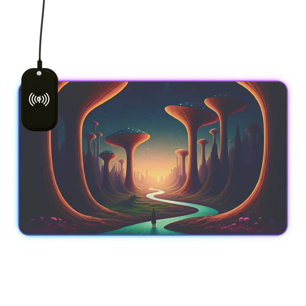 Illuminated gaming mousepad with a fantasy landscape design for PixiOnyx RGB Mat