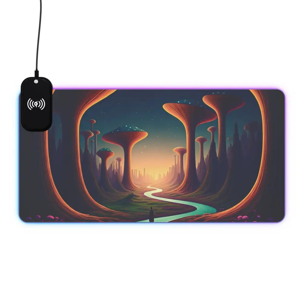 Illuminated LED Gaming Mouse Pad with Wireless Charging Pad in Mushroom Valley Mindwalk design