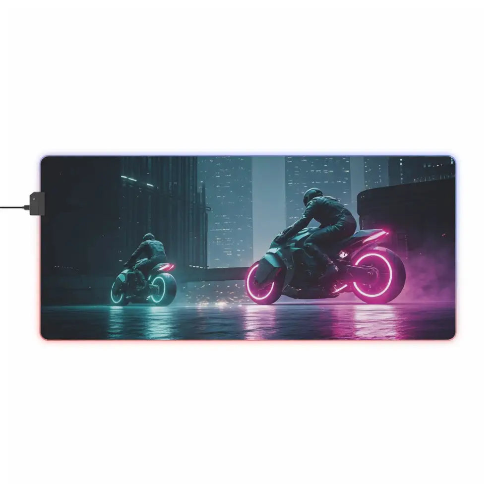 RGB Gaming Mousepad with Neon RGB LED Lighting and Cyberpunk Motorbike Design