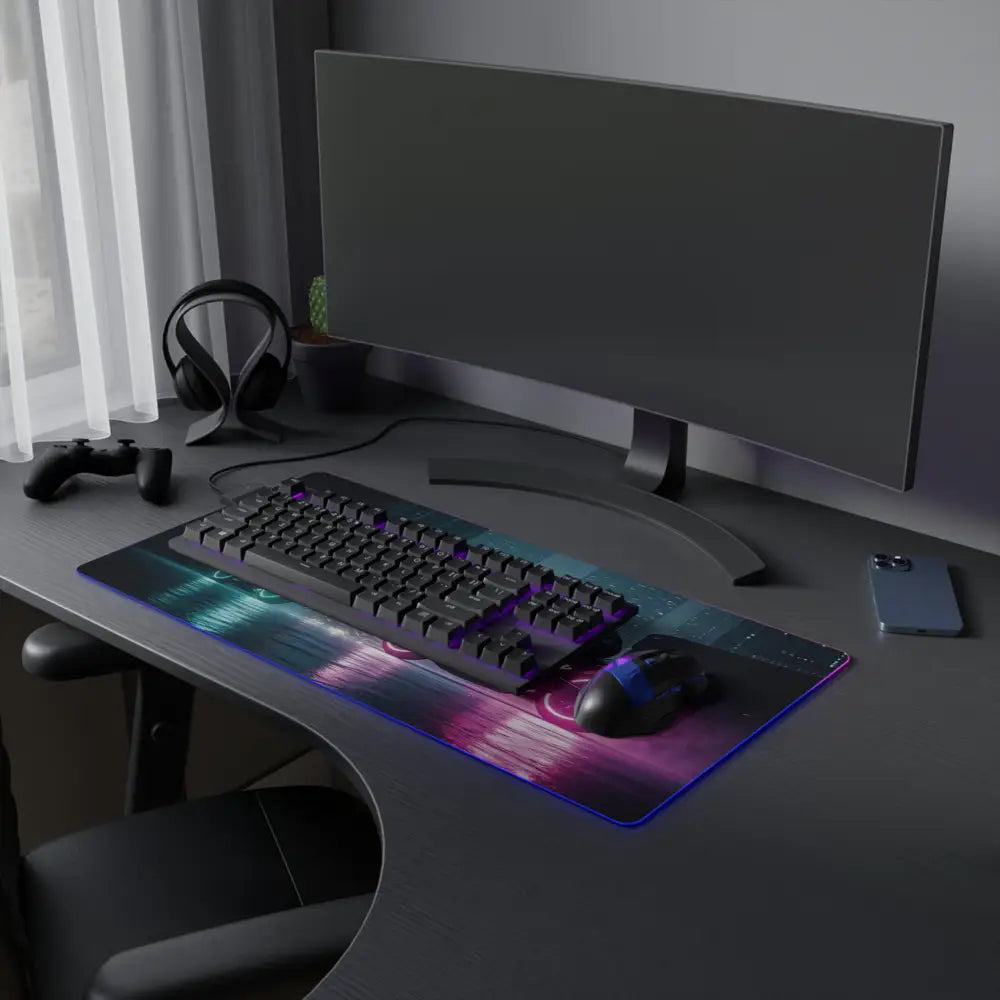 LED Gaming Mouse Pad with Neon RGB Cyberpunk Glow for Gaming Setup with Keyboard and Monitor