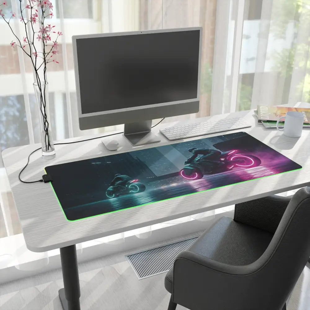 Illuminated LED Gaming Mouse Pad Neon RGB Cyberpunk Motorbike Glow PixiOnyx Vivid Play