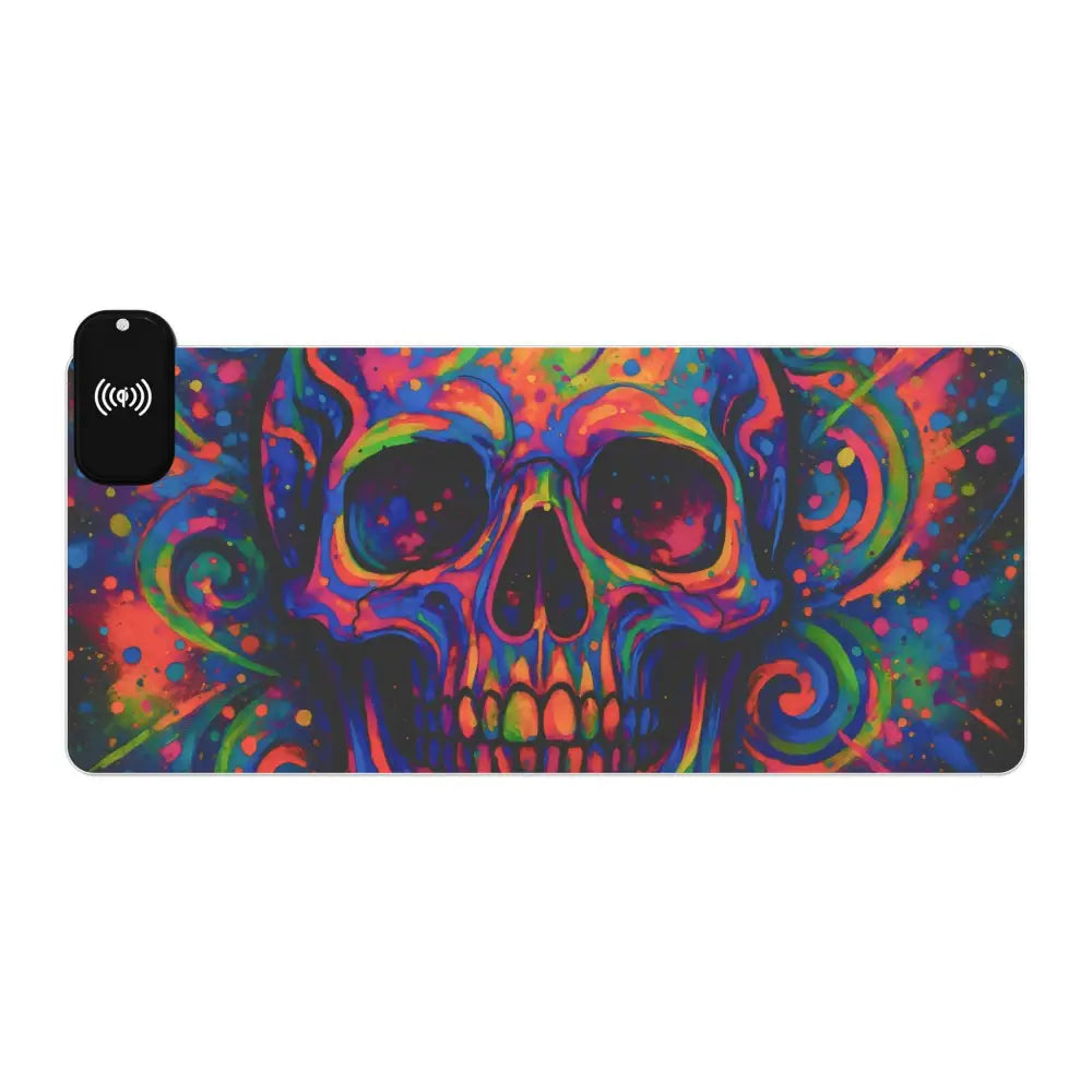 Colorful skull LED gaming mouse pad with wireless charging and RGB lighting from PixiOnyx