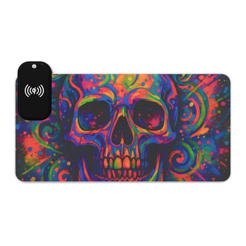 Colorful skull wireless charging LED gaming mouse pad with RGB lighting and psychedelic glow