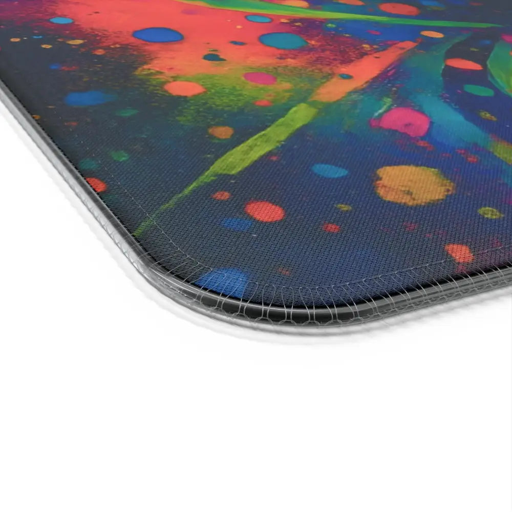 Colorful splatter-patterned LED Gaming Mouse Pad with Psychedelic Skull Glow on RGB Desk Mat