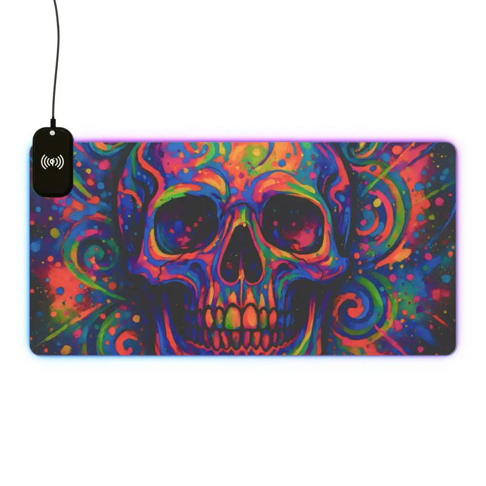 Colorful skull gaming mousepad with LED RGB glow and wireless charging features