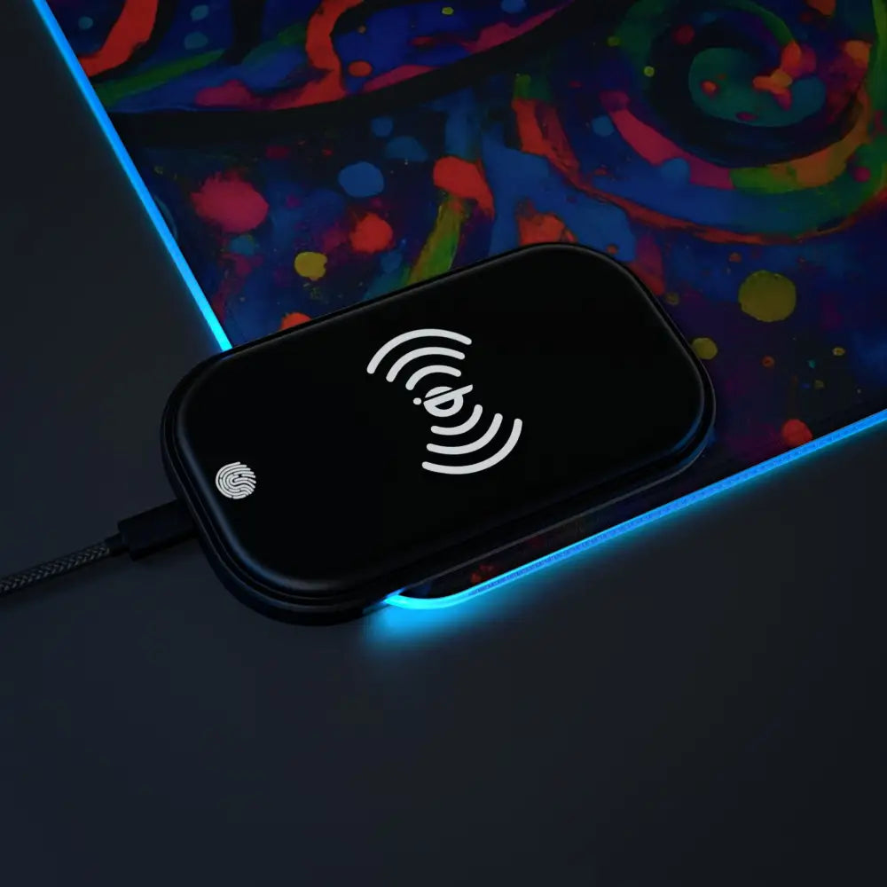 Black wireless charging pad on LED Gaming Mouse Pad Psychedelic Skull Glow from PixiOnyx