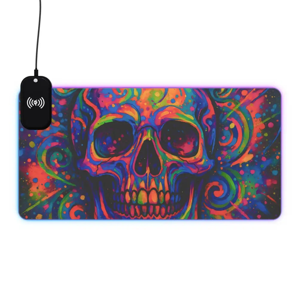 Colorful Skull LED Gaming Mouse Pad with Wireless Charging RGB Desk Mat