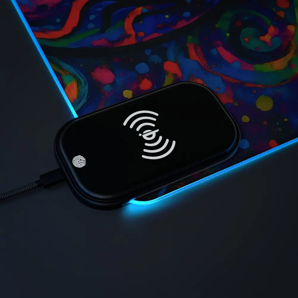 Black wireless charging pad on LED Gaming Mouse Pad Psychedelic Skull Glow PixiOnyx