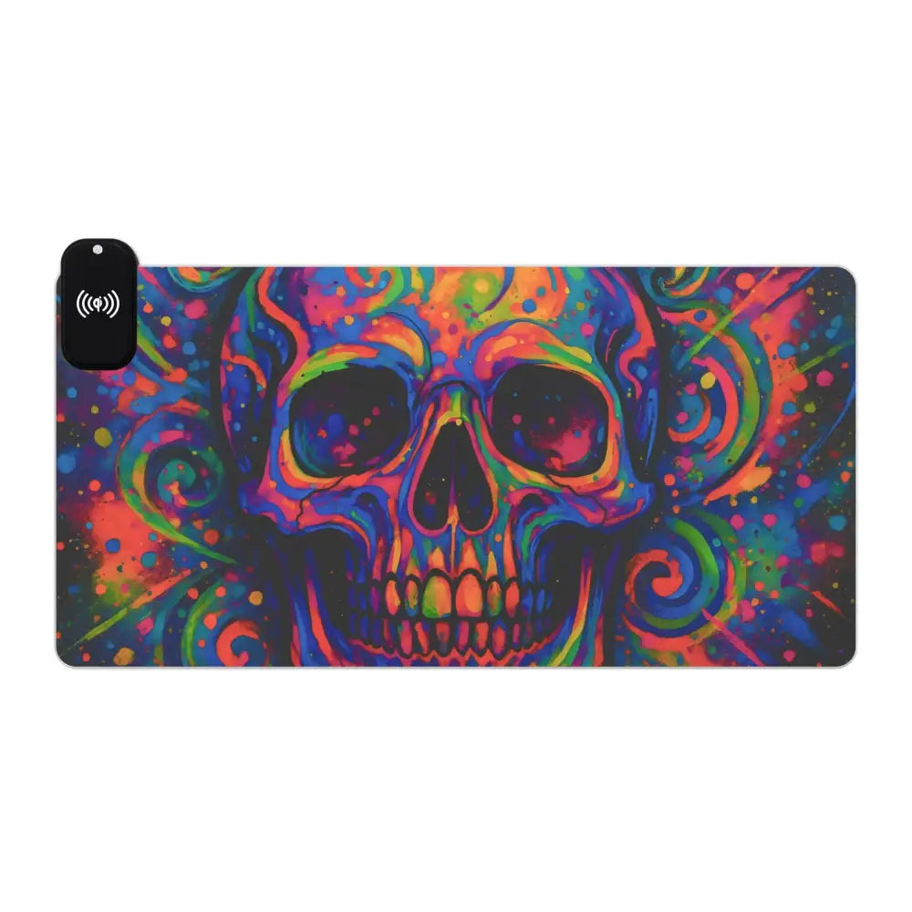 Colorful skull wireless charging LED gaming mouse pad with RGB glow by PixiOnyx