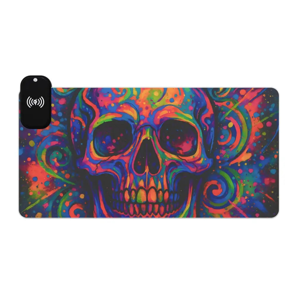 Colorful Skull Wireless Charging Mousepad with RGB Lighting and Psychedelic Glow Effect