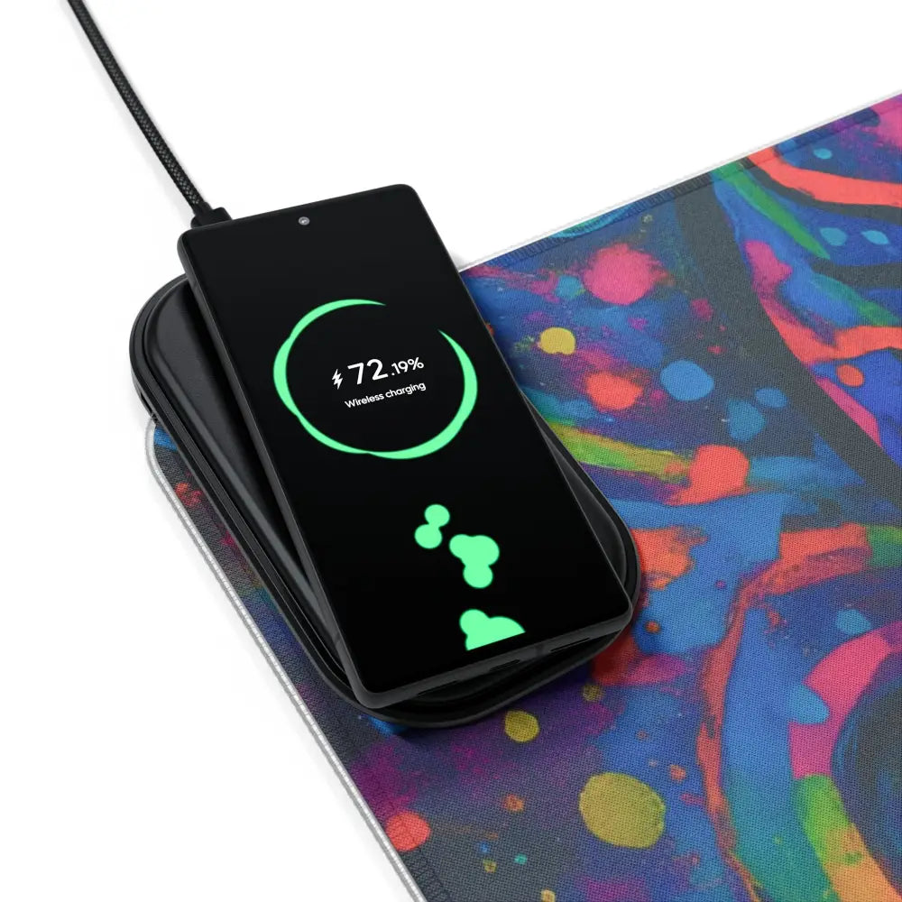 Wireless charging smartphone on LED Gaming Mouse Pad Psychedelic Skull Glow PixiOnyx
