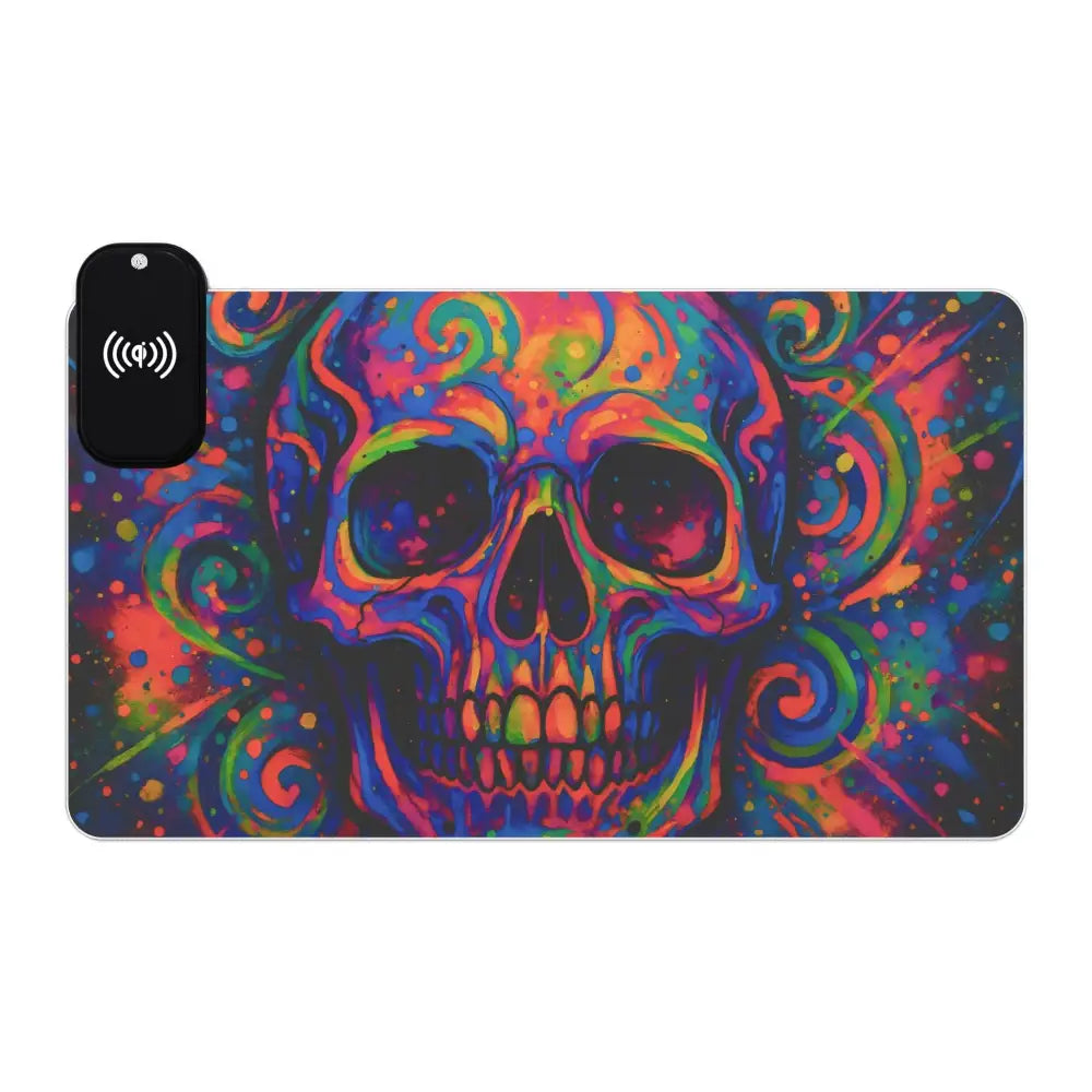Colorful skull LED gaming mouse pad with wireless charging and RGB glow effects