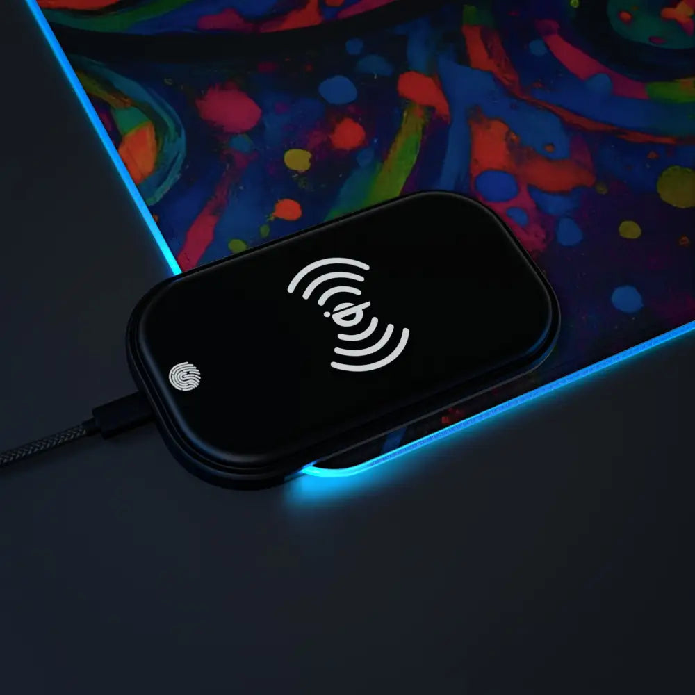Black wireless charging pad on LED Gaming Mouse Pad Psychedelic Skull Glow by PixiOnyx