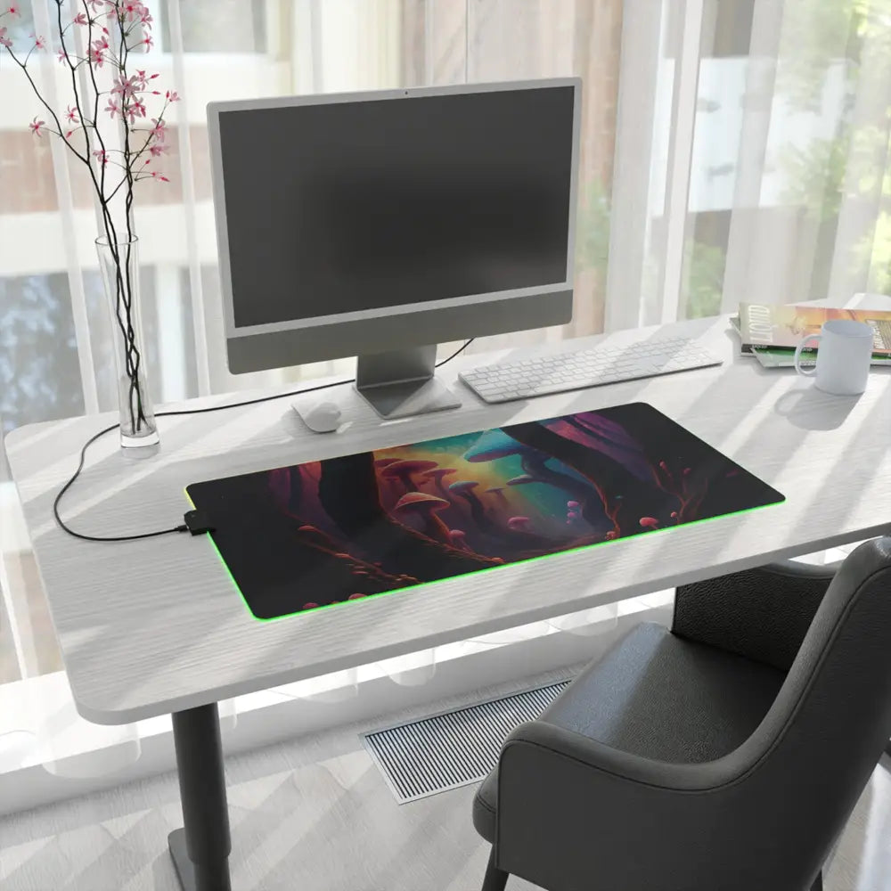 Illuminated gaming mousepad with fantasy art for PixiOnyx RGB Desk Mat Shroom Bloom