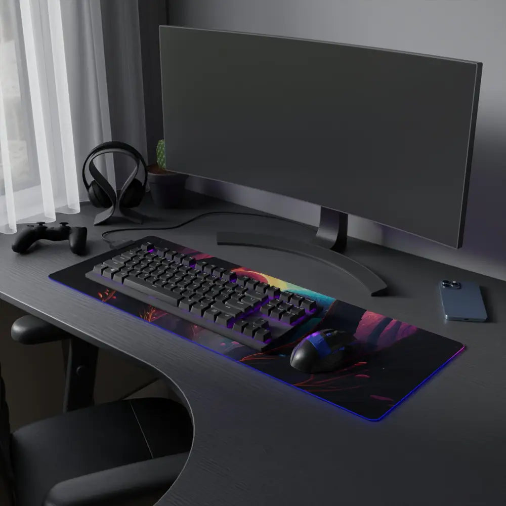 LED Gaming Mouse Pad Shroom Bloom Veil Beyond PixiOnyx RGB Desk Mat with gaming setup