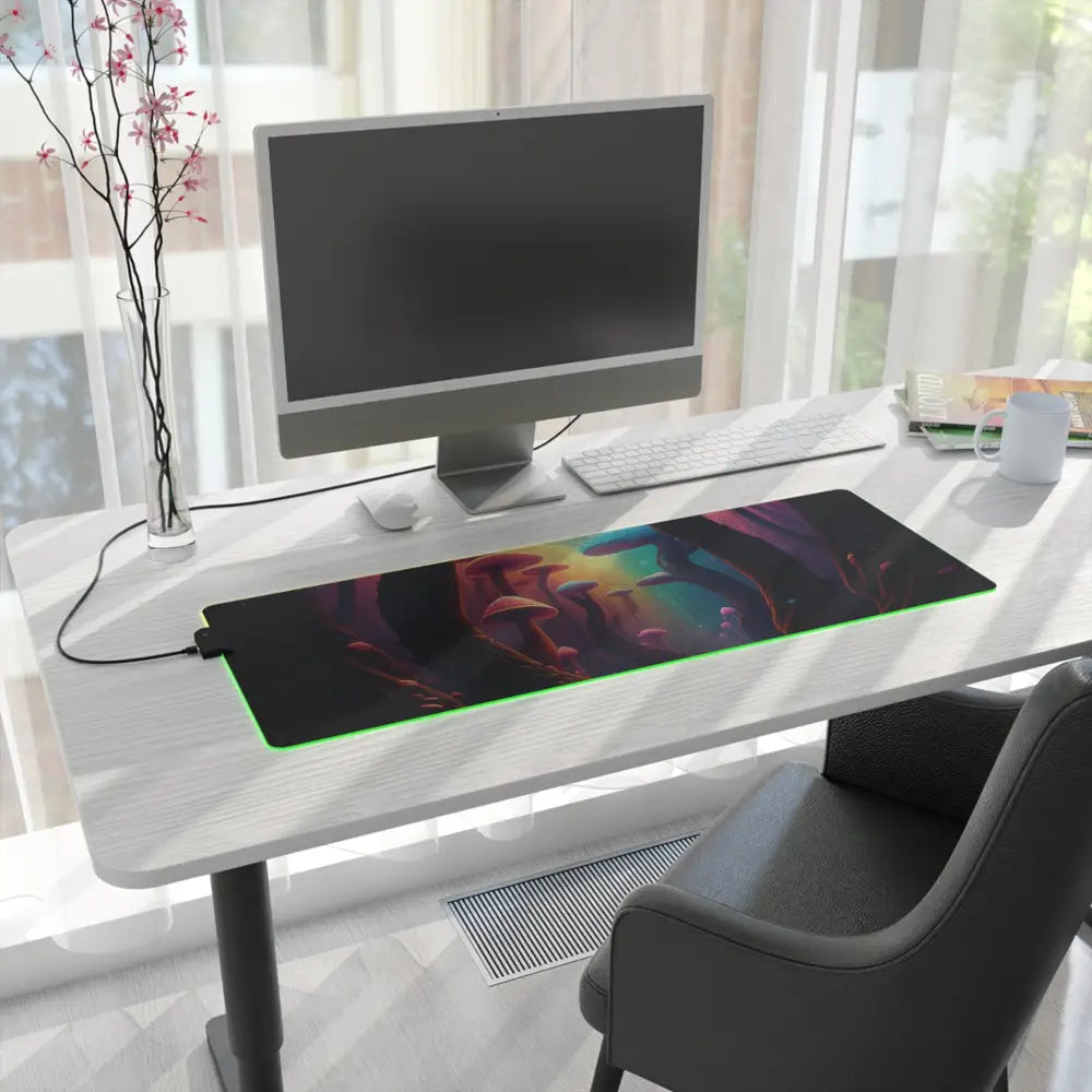 Illuminated gaming mousepad with mushroom design from PixiOnyx RGB Desk Mat Shroom Bloom