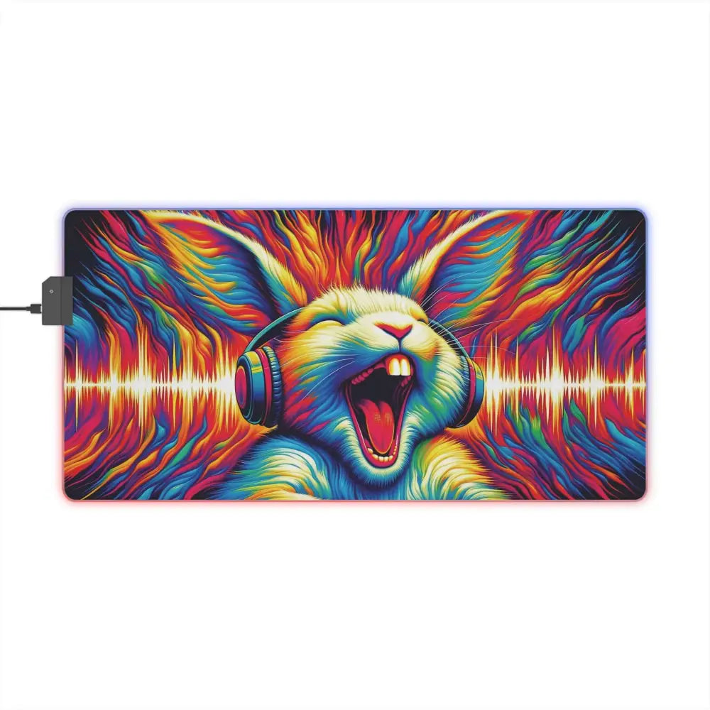 RGB gaming mouse pad Sonic Scream with vibrant psychedelic rabbit and soundwave graphic