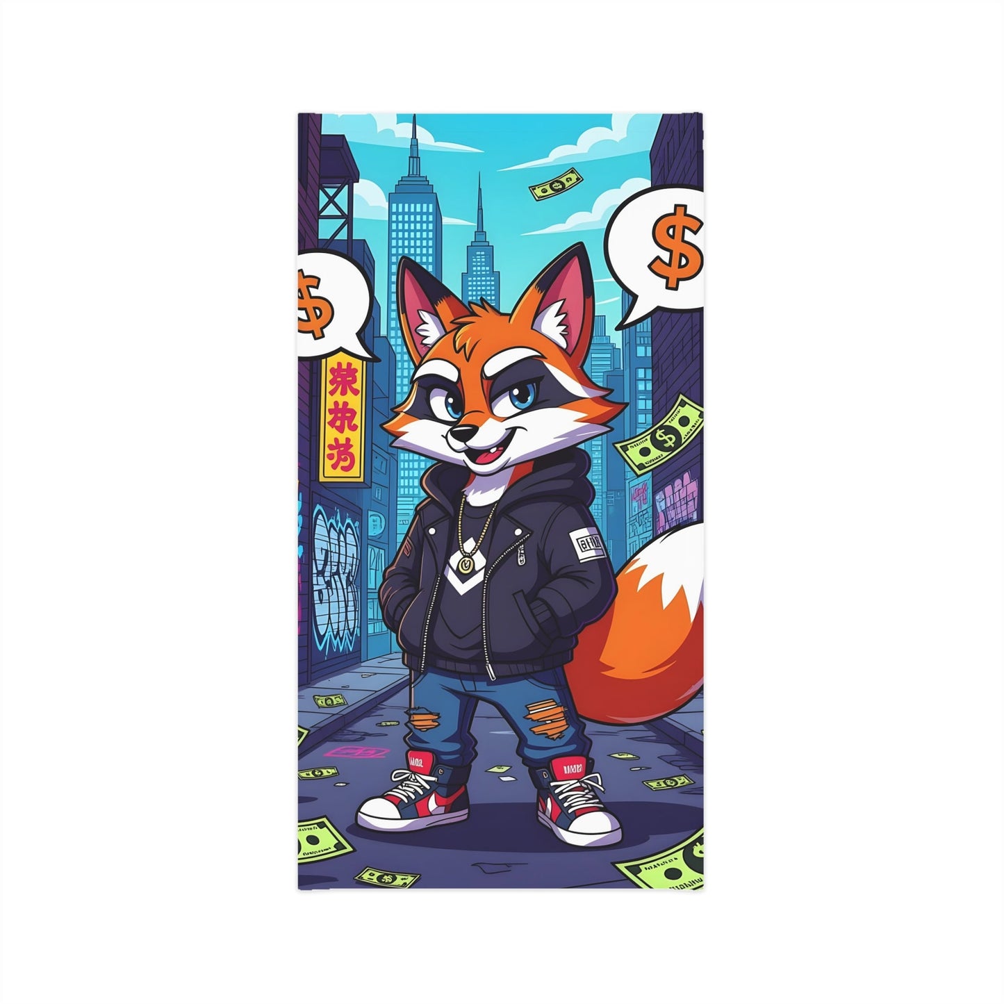 Cartoon fox in streetwear on Lightweight Neck Gaiter Street Hustle Fox PixiOnyx Urban Energy