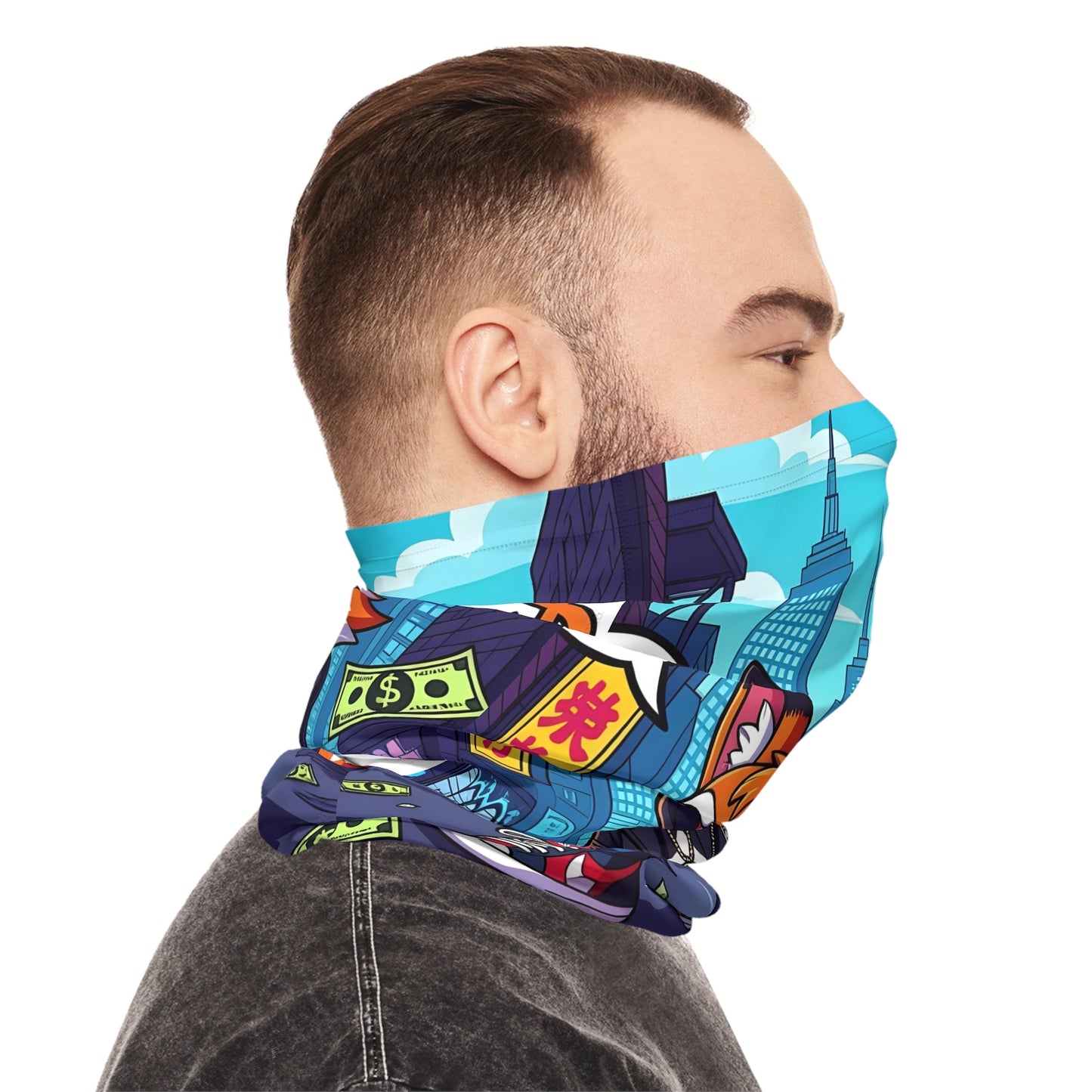 Cartoon-themed neck gaiter from Lightweigt Neck Gaiter Street Hustle Fox PixiOnyx Urban Energy