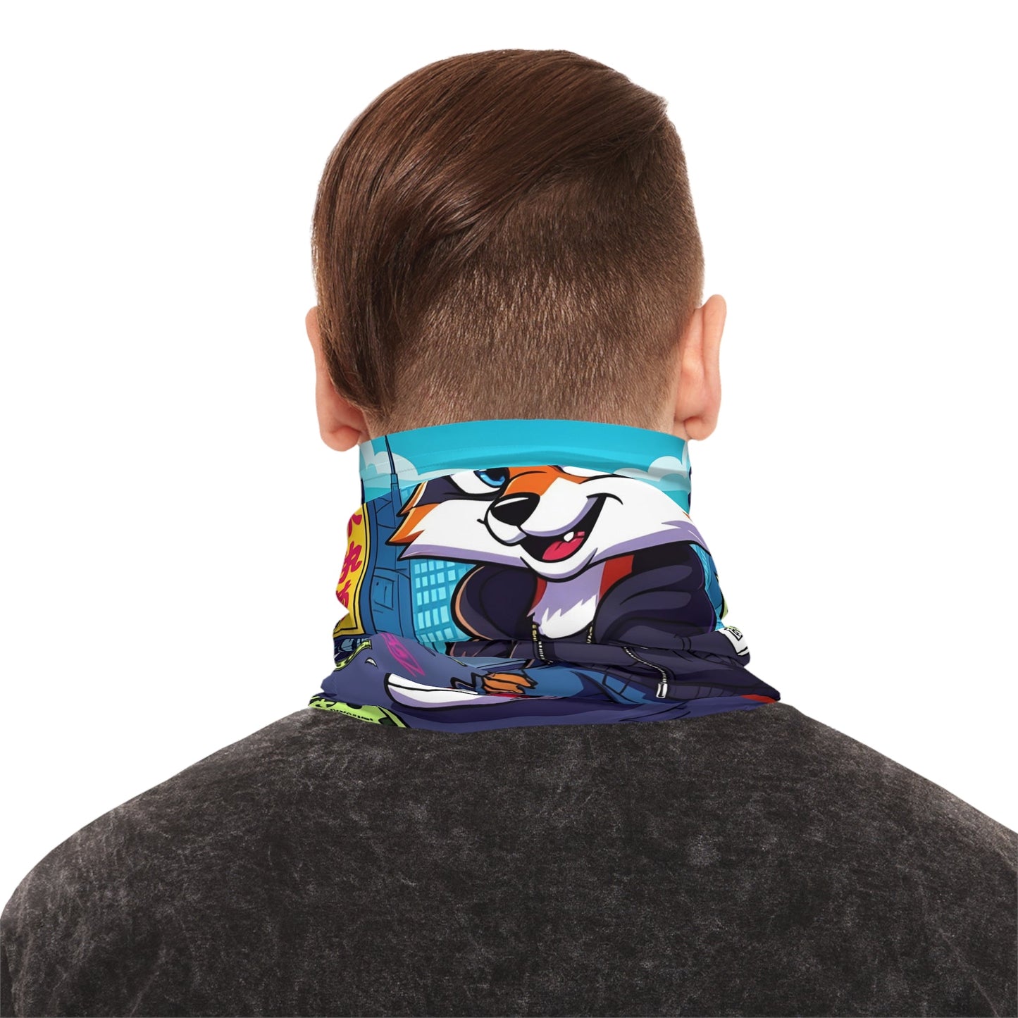 Cartoon fox neck gaiter from PixiOnyx Urban Energy Lightweight Neck Gaiter Street Hustle Fox