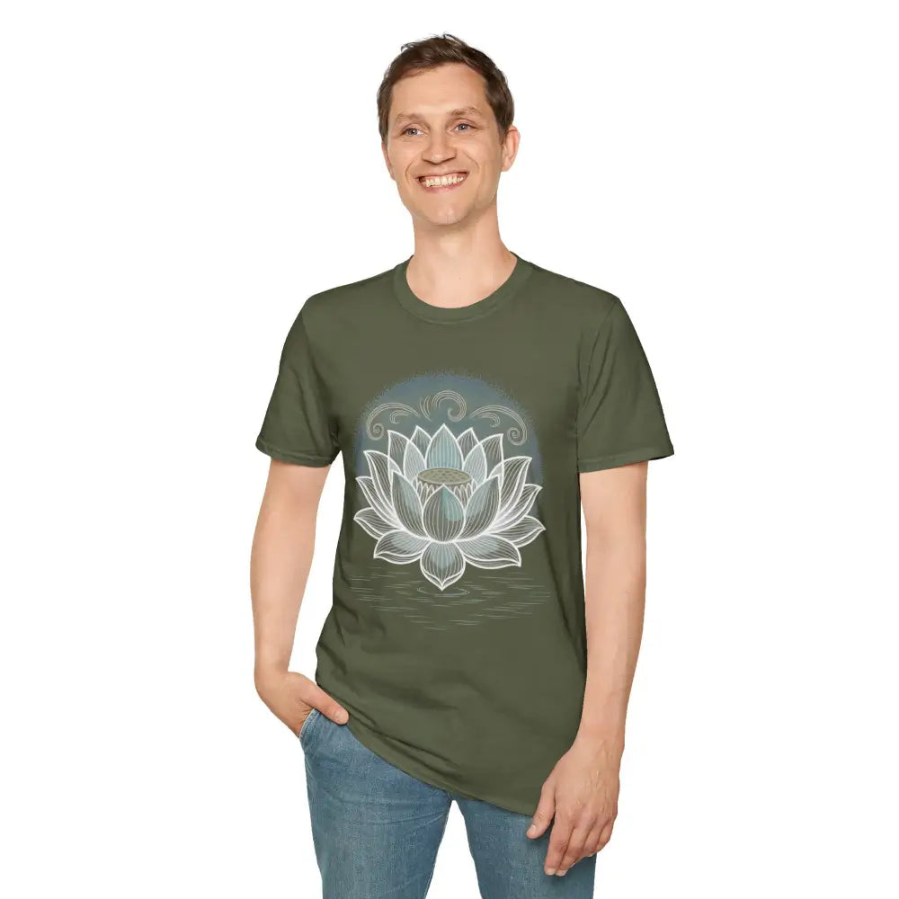 Lotus Blossom Unisex T Shirt Softstyle Tee Yoga Apparel Mindfulness Gift Meditation Spiritual Wear Design