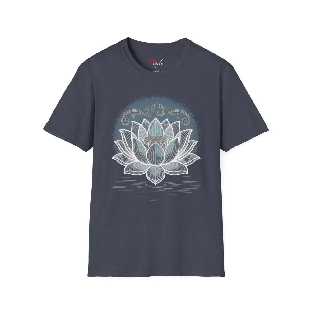 Lotus Blossom Unisex T Shirt Softstyle Tee Yoga Apparel Mindfulness Gift Meditation Spiritual Wear Design Heather Navy