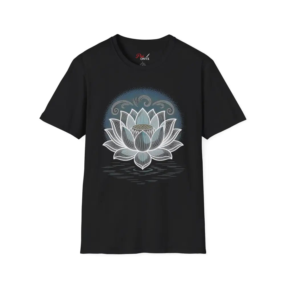 Lotus Blossom Unisex T Shirt Softstyle Tee Yoga Apparel Mindfulness Gift Meditation Spiritual Wear Design Black / S