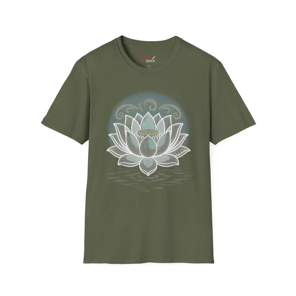 Lotus Blossom Unisex T Shirt Softstyle Tee Yoga Apparel Mindfulness Gift Meditation Spiritual Wear Design Military