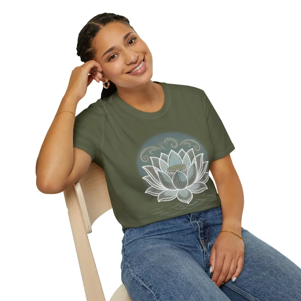 Lotus Blossom Unisex T Shirt Softstyle Tee Yoga Apparel Mindfulness Gift Meditation Spiritual Wear Design