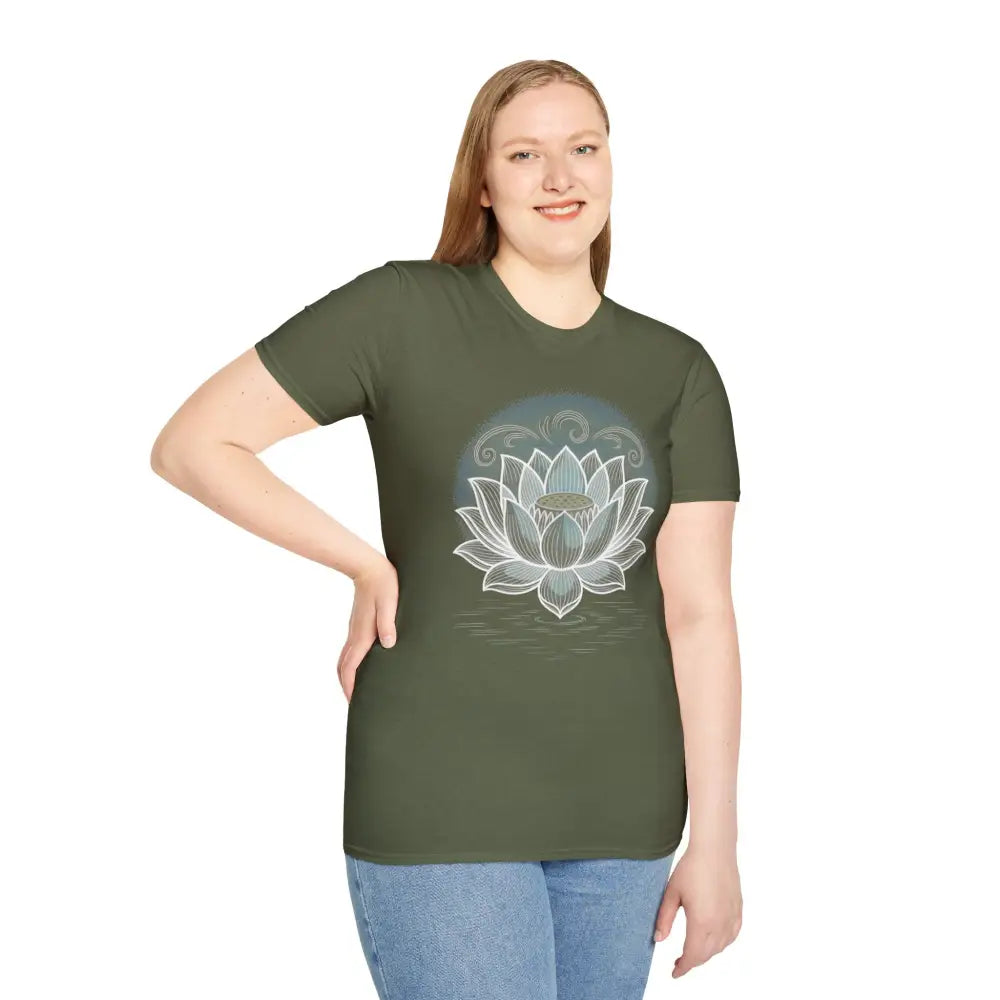 Lotus Blossom Unisex T Shirt Softstyle Tee Yoga Apparel Mindfulness Gift Meditation Spiritual Wear Design