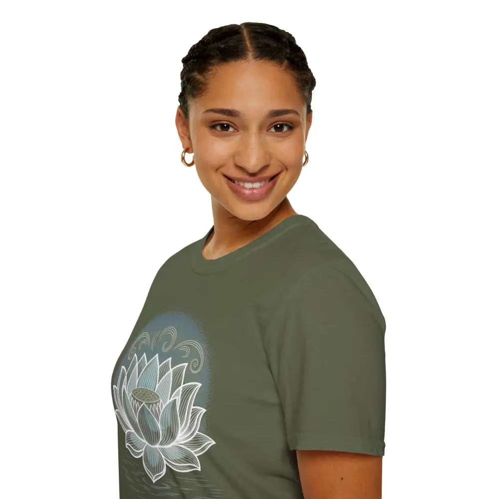 Lotus Blossom Unisex T Shirt Softstyle Tee Yoga Apparel Mindfulness Gift Meditation Spiritual Wear Design