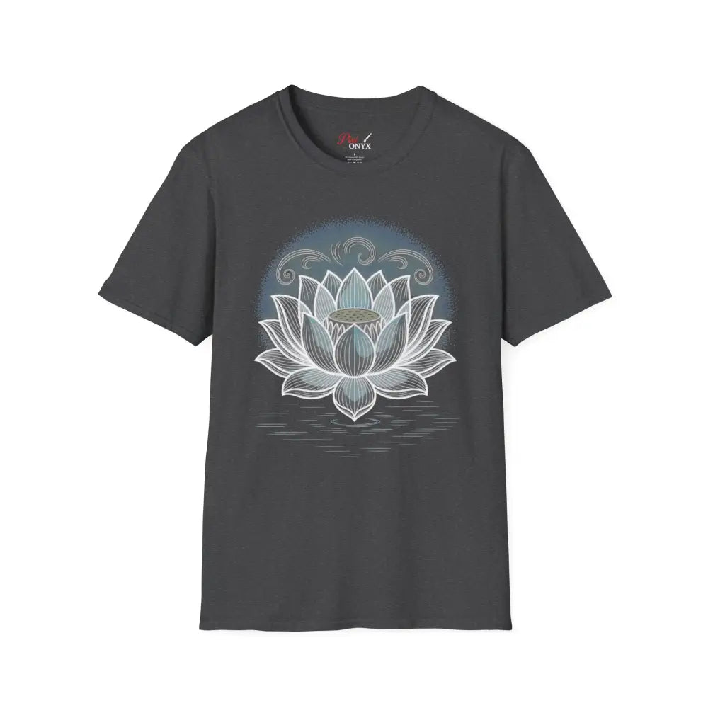 Lotus Blossom Unisex T Shirt Softstyle Tee Yoga Apparel Mindfulness Gift Meditation Spiritual Wear Design Dark Heather