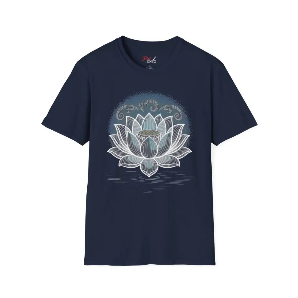 Lotus Blossom Unisex T Shirt Softstyle Tee Yoga Apparel Mindfulness Gift Meditation Spiritual Wear Design Navy / S