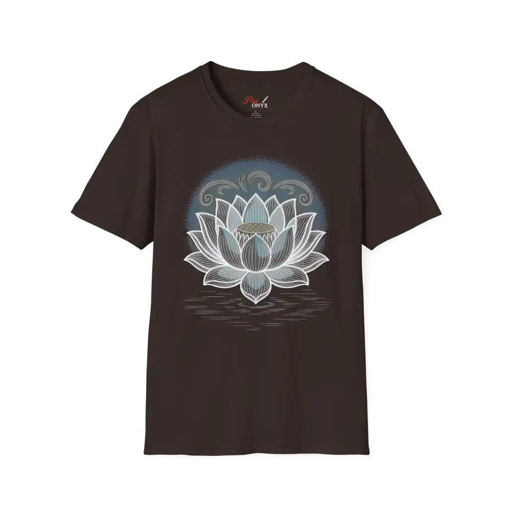Lotus Blossom Unisex T Shirt Softstyle Tee Yoga Apparel Mindfulness Gift Meditation Spiritual Wear Design Dark