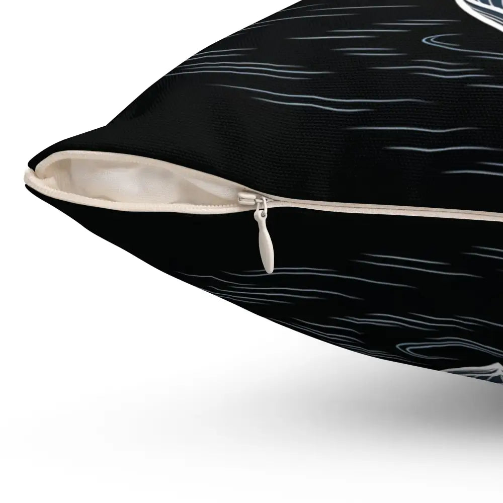 Black decorative pillow cover with zipper closure, spun polyester, double-sided print