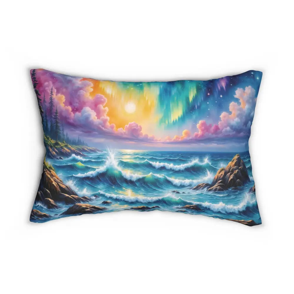 Rectangular celestial tide pillow with vibrant seascape and aurora borealis design from Honson Ventures Limited at Gnaftis House Flat