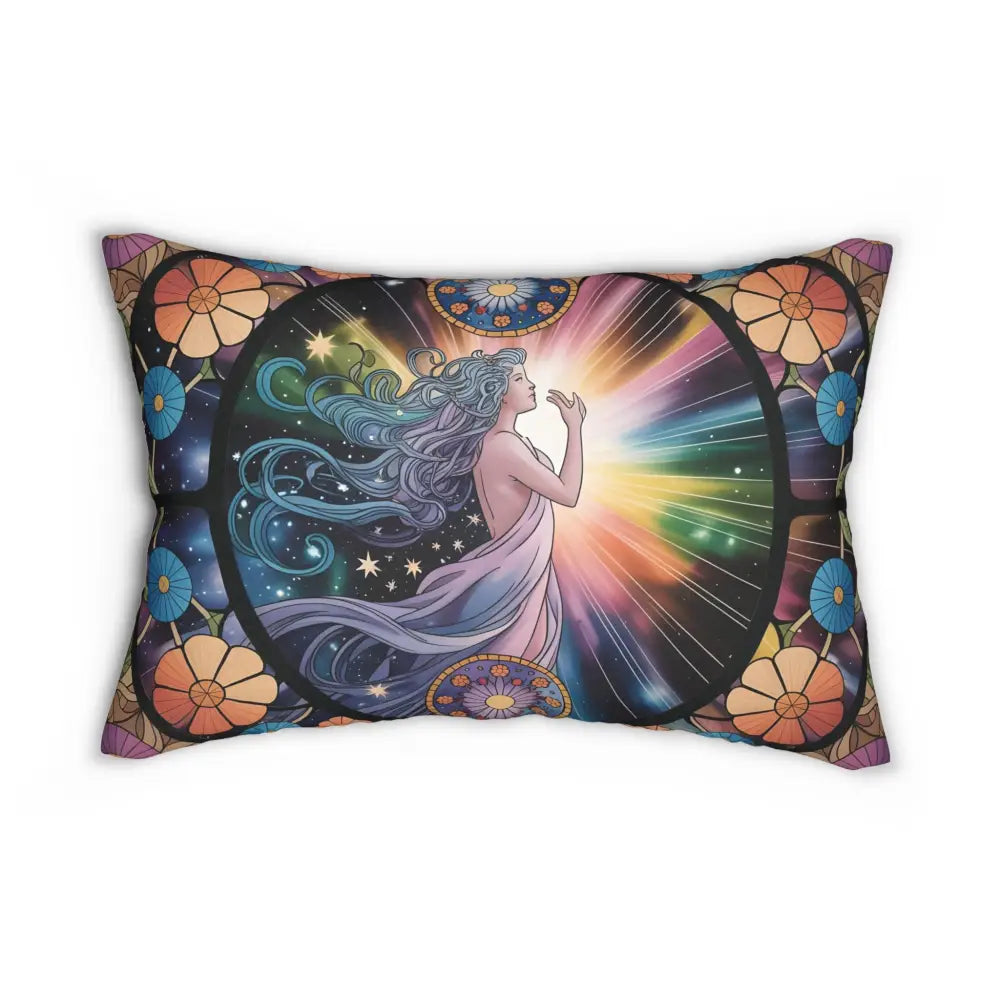 Lumbar pillow with celestial woman design from Cosmic Bloom PixiOnyx Celestial Cushion