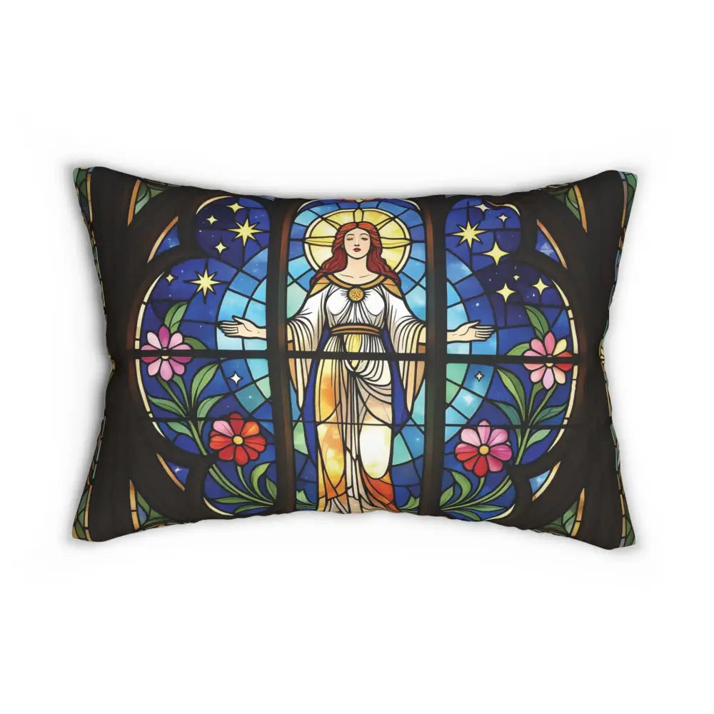 Stained-glass-style lumbar pillow from Divine Radiance Sacred Stained Glass Art Cushion