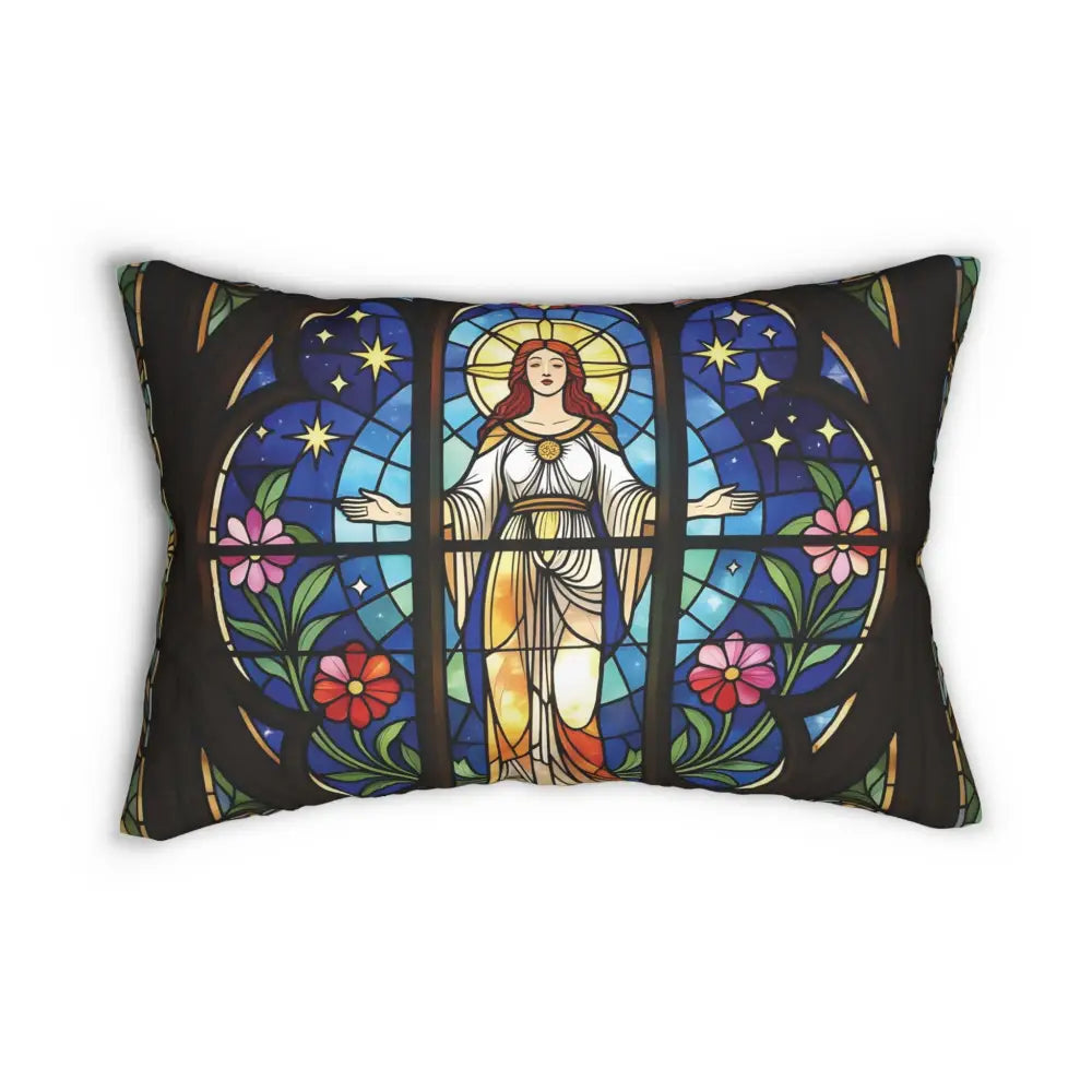 Rectangular decorative pillow featuring Sacred Stained Glass Art design for Lumbar Pillow Divine Radiance