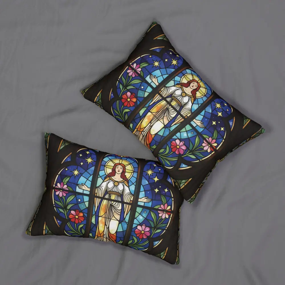 Stained glass style decorative lumbar pillow from Divine Radiance Sacred Stained Glass Art collection