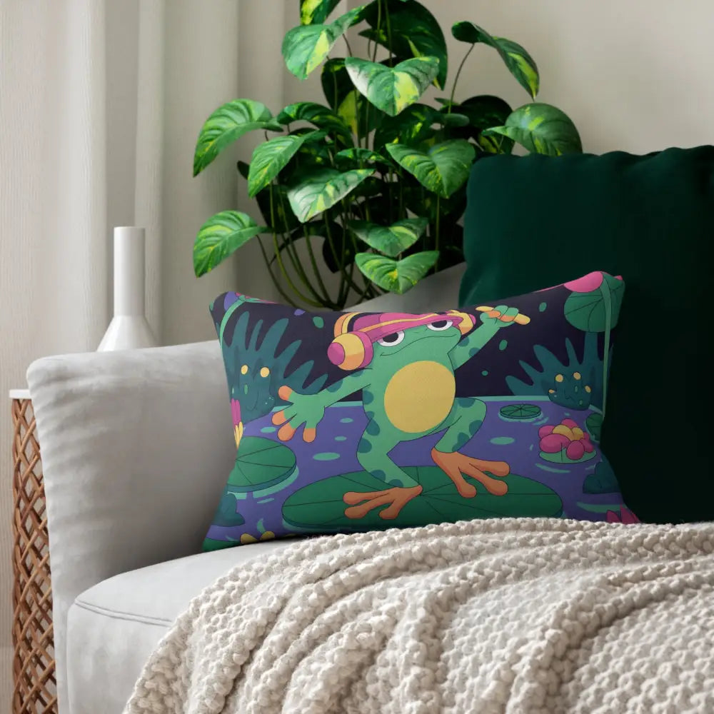 Frog-themed decorative lumbar pillow for whimsical home decor by PixiOnyx Whimsy