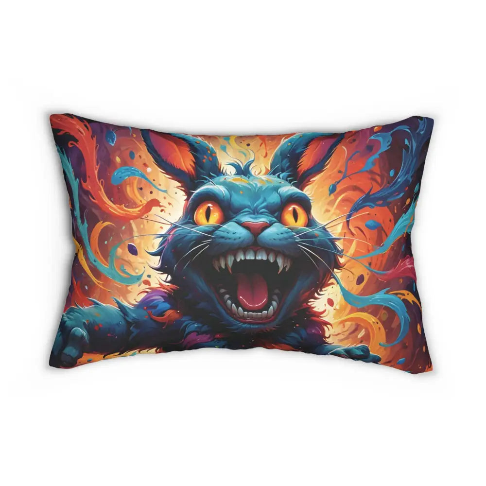 Rectangular pillow featuring a colorful snarling cat design for Lumbar Pillow Inferno Giggle