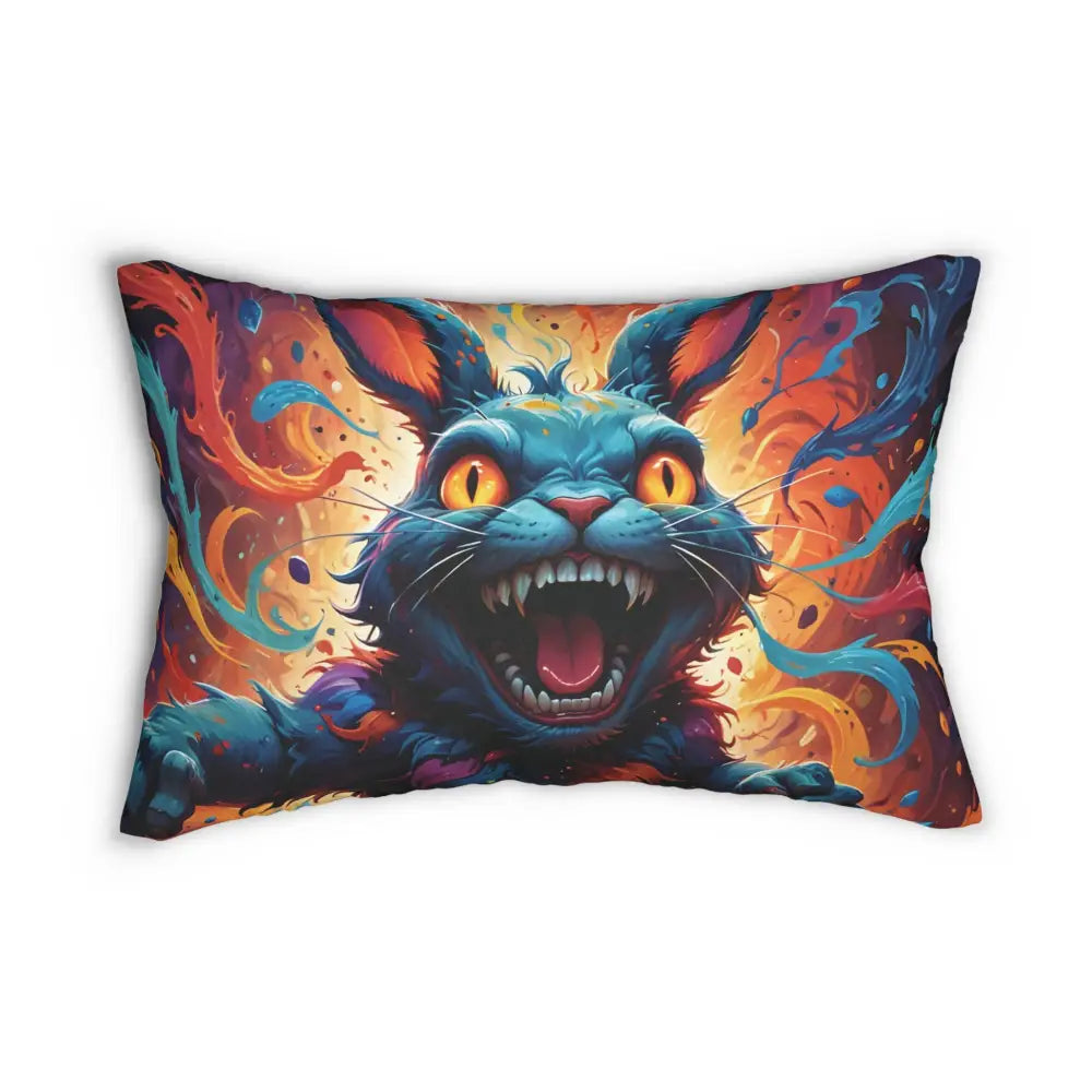 Rectangular pillow with snarling cat design from Lumbar Pillow Inferno Giggle PixiOnyx Psychedelic Plush Decor