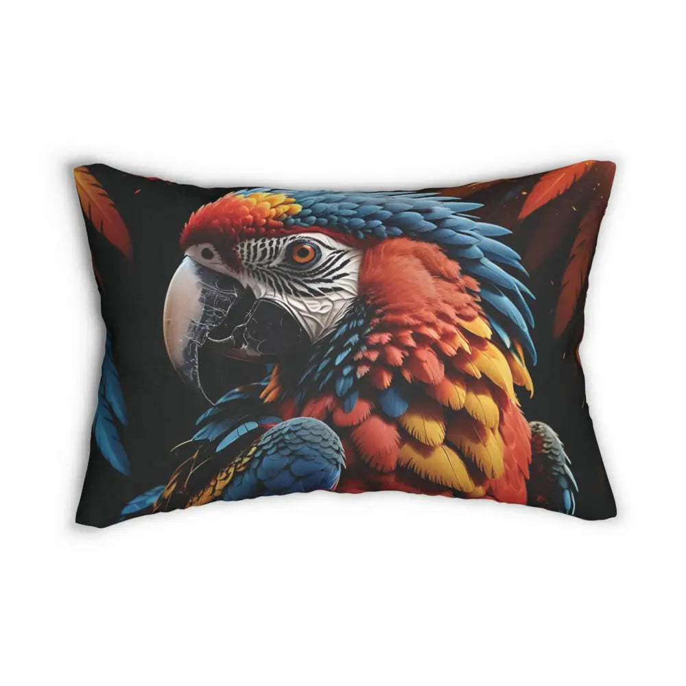 Parrot-themed lumbar pillow from Macaw Ascension PixiOnyx Tropical Flightline Series